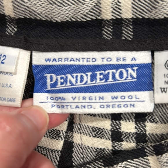Pendleton Black and White vintage pleated plaid 100% new wool long skirt sz 12 - Picture 6 of 9
